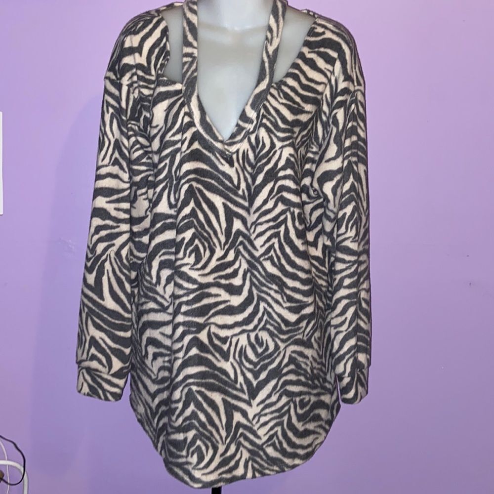 Misia Curvy Black White Zebra Print Blouse Long Sleeve Animal Print Top